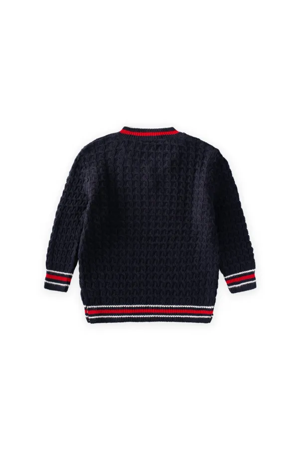 Pull à col en V en maille torsadée, 2-9 ans, bleu marine
