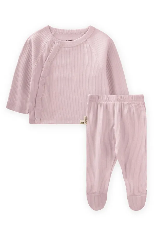 Corduroy Footed Set 0-9 Months Powder Pink