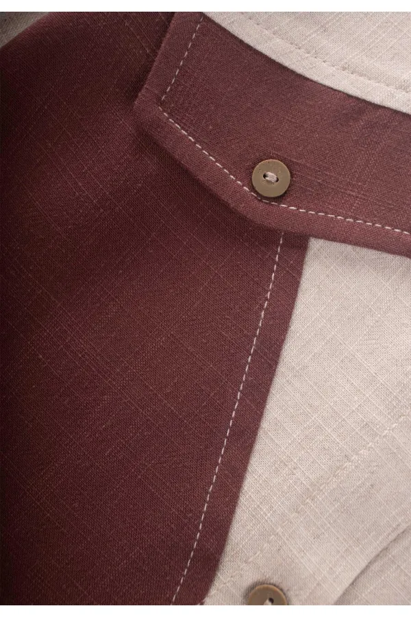 Chemise en lin bicolore, 2-7 ans, naturelle-prune