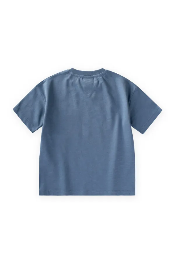 T-shirt à col travaillé, 2-12 ans, bleu indigo