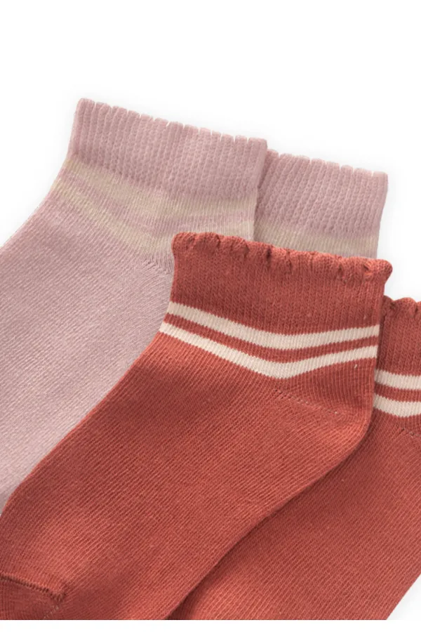 İkili Çemberli Güpürlü Patik Çorap 5-12 Yaş Kiremit, Pudra