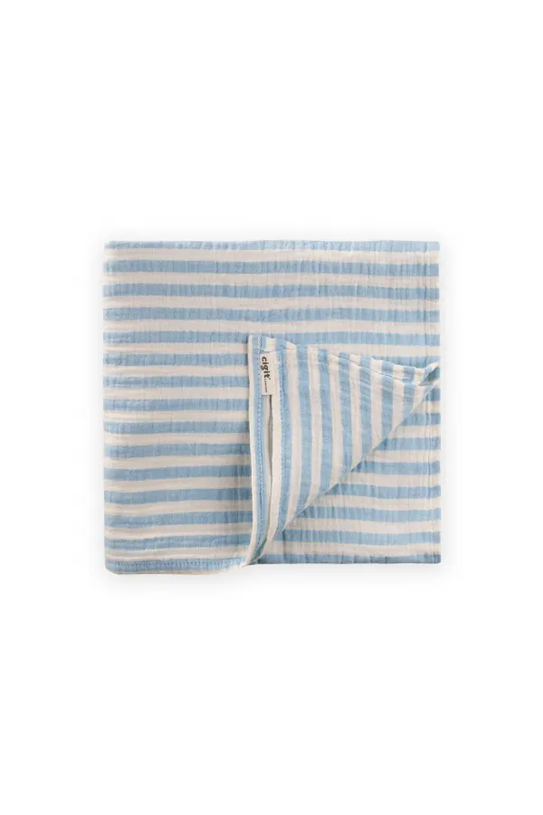 Couverture naturelle 90x100cm bleue à rayures épaisses