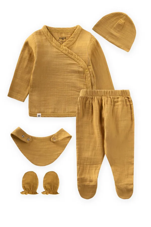 Organic Hospital Baby Set 0-3 Months Mustard Yellow
