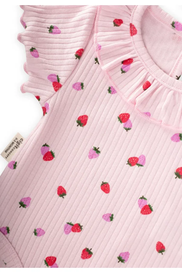 Baby Collar Ribbed Bodysuit Set 0-3 Years Strawberry Pattern