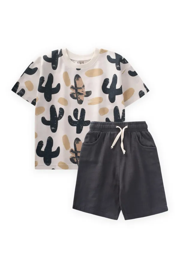 Ensemble de t-shirts imprimés cactus 2-8 ans écru