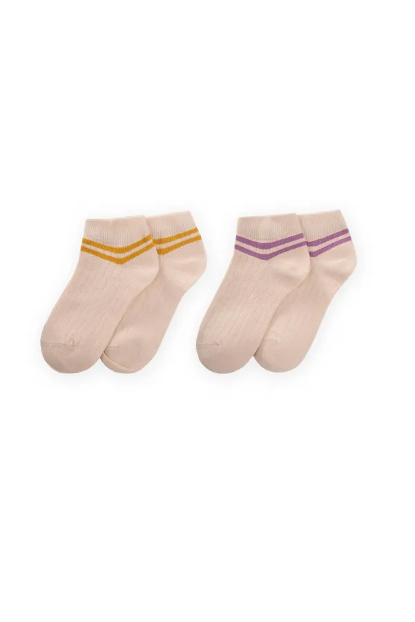 Double Hoop Socket Socks 3-10 Years Old Mustard, Rose Pink