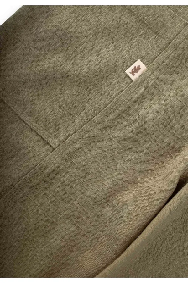 V-Neck Elasticated Linen Overalls for 2-7 Years Old Khaki Green