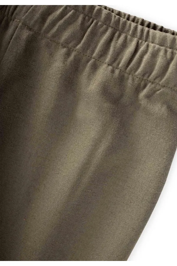 Ruffle Waist Wide Linen Trousers 2-7 Years Khaki Green