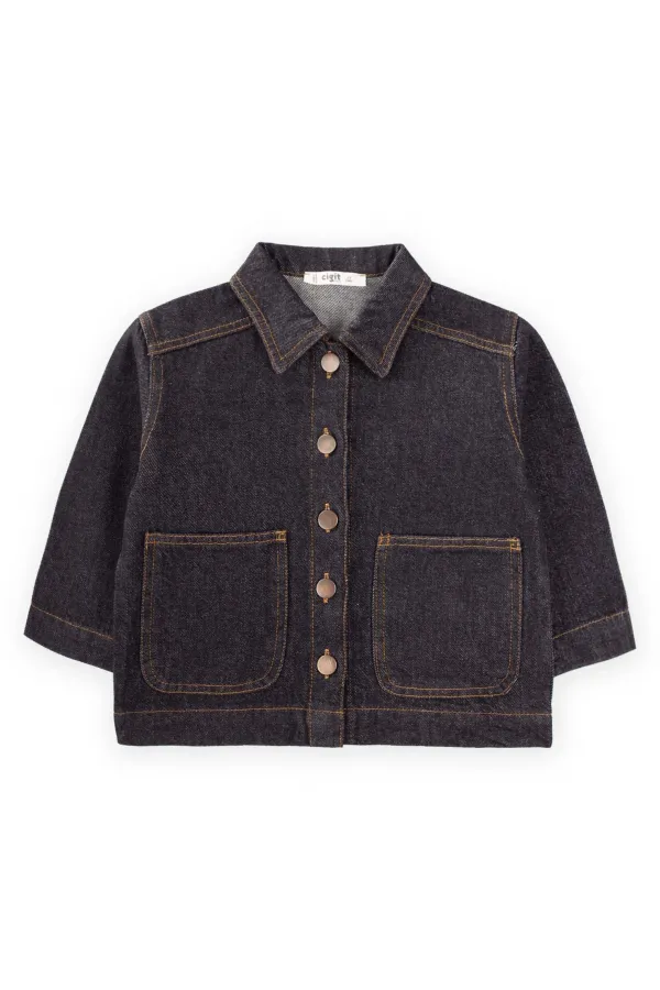 Koyu Yıkama Kot Ceket 2-7 Yaş Siyah