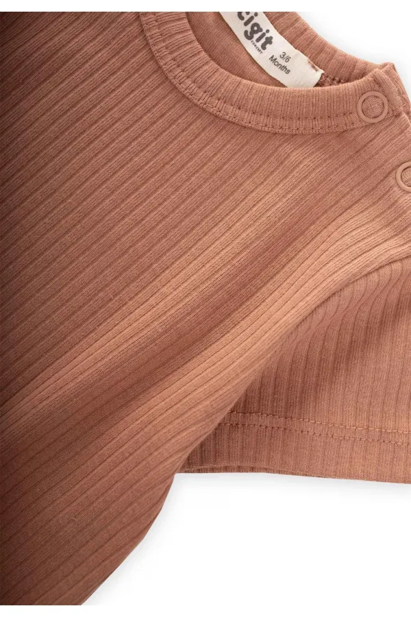 Basic Fitilli T-Shırt 0-12 Ay Kahve