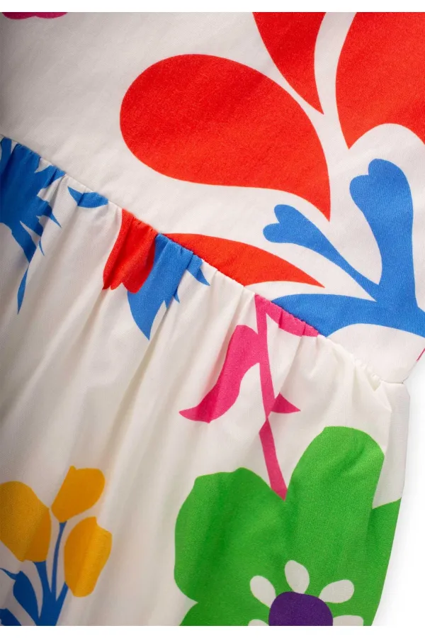 Çiçek Baskılı Elbise 2-7 Yaş Ekru