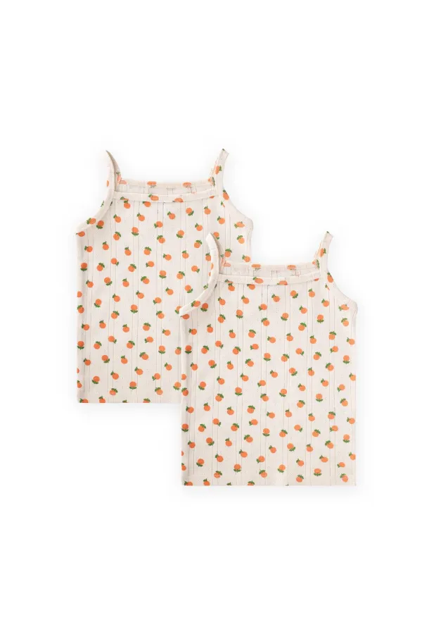 Two-Piece Strappy Girls' Tank Top, Ages 2-11, Orange Pattern