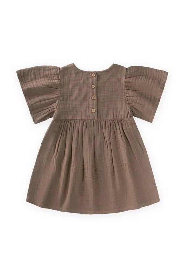 Robe à manches papillon brodée de fleurs, 2-8 ans, couleur vison