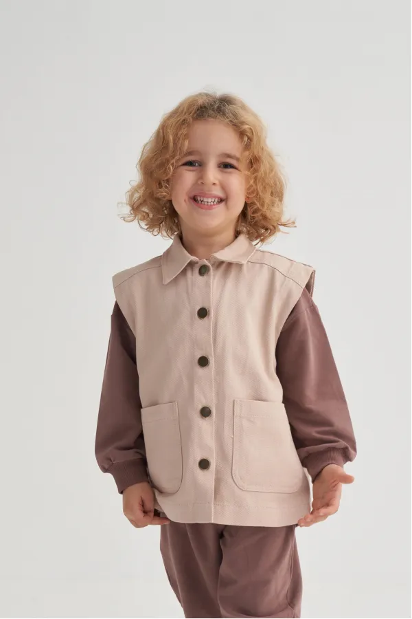 Gabardin Yelek 2-7 Yaş Bej