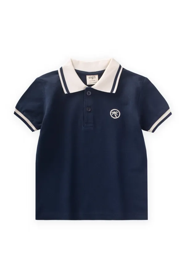 Polo Neck T-Shirt 2-10 Years Old Navy Blue