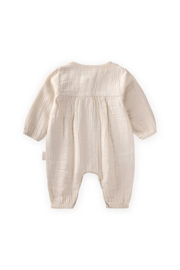 Müslin Nakışlı Tulum 0-3 Yaş Naturel