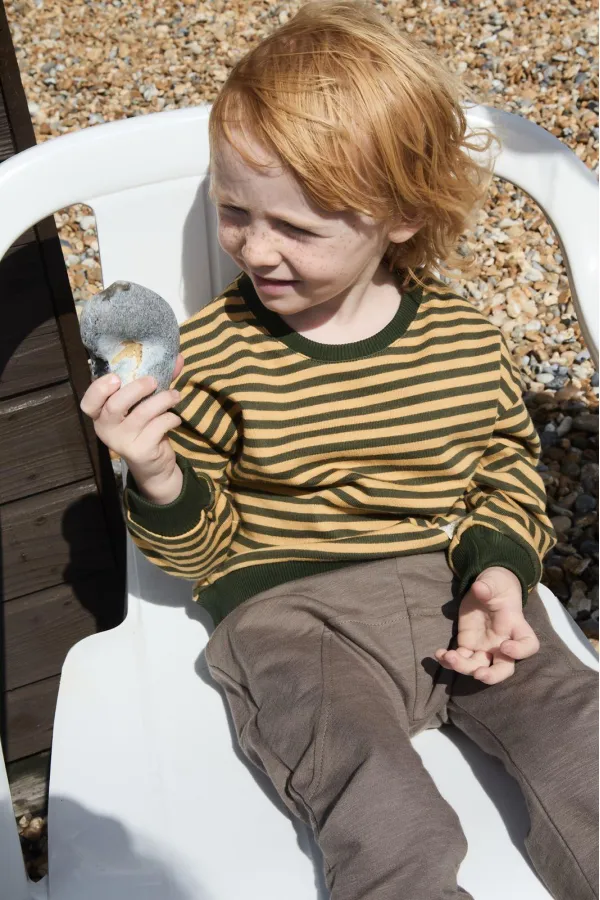 Çizgili Triko Sweatshirt 0-4 Yaş Hardal Haki