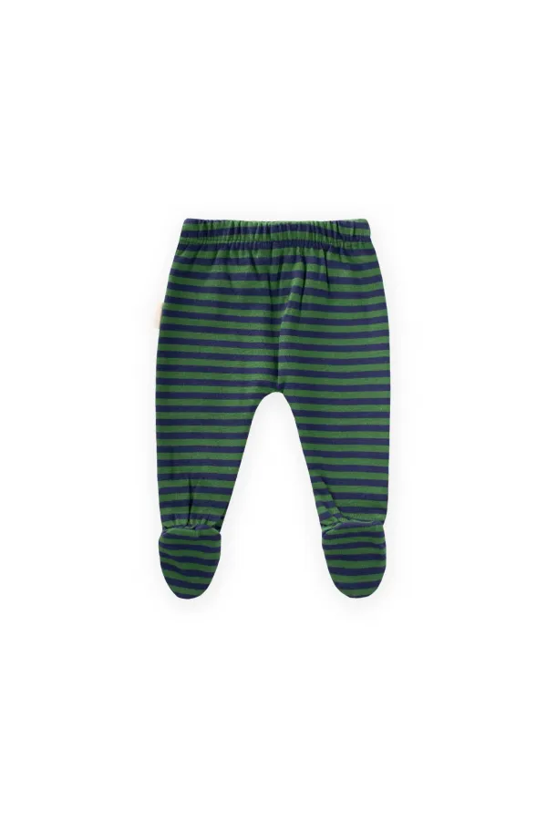 Pantalon bébé à pieds 0-6 mois kaki rayé bleu marine