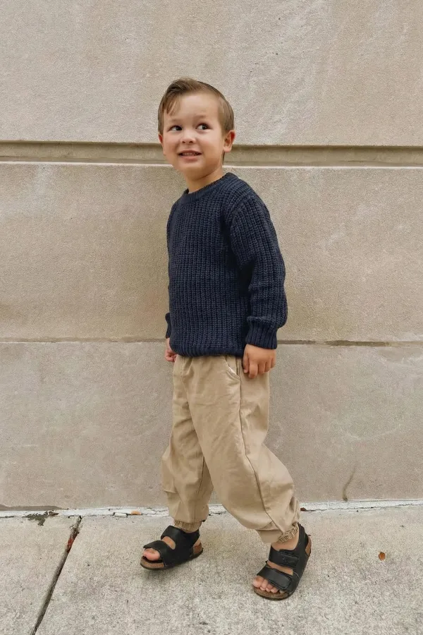 Bisiklet Yaka Selanik Triko Kazak 2-8 Yaş İndigo Mavi