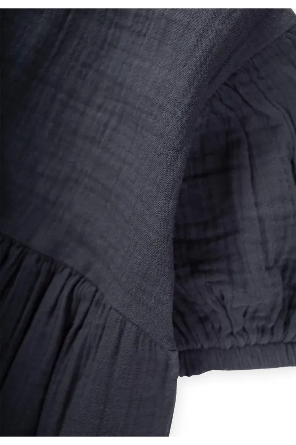 Robe en mousseline de coton bio à manches ballon, anthracite, 2-10 ans