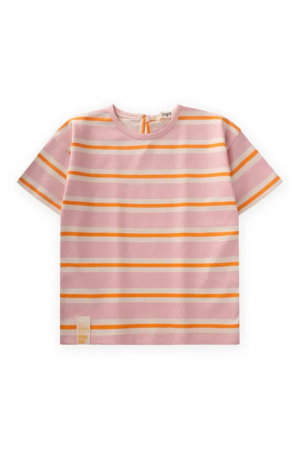 Striped Girl T-Shirt 2-10 Years Old Pink Orange Striped
