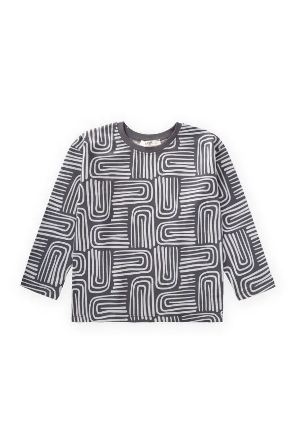 T-shirt à manches longues à motifs anthracite, 3-12 ans
