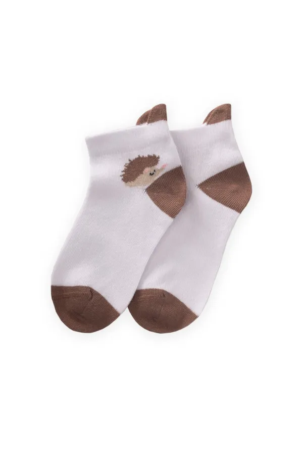 Hedgehog Pattern Kids Booties Socks 5-12 Years White