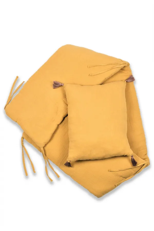 Müslin Bebek Yatak Koruma Yastık Seti (Yıkanmıştır) 32X180 cm +/- 2 cm Hardal Sarı