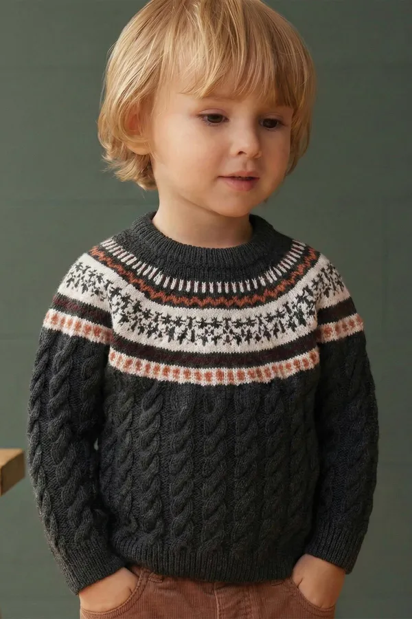 Desenli Triko Kazak 2-8 Yaş Antrasit