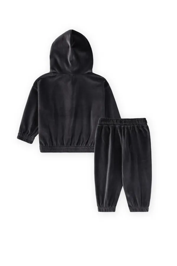Ensemble sweat-shirt à capuche en velours, 2-8 ans, noir