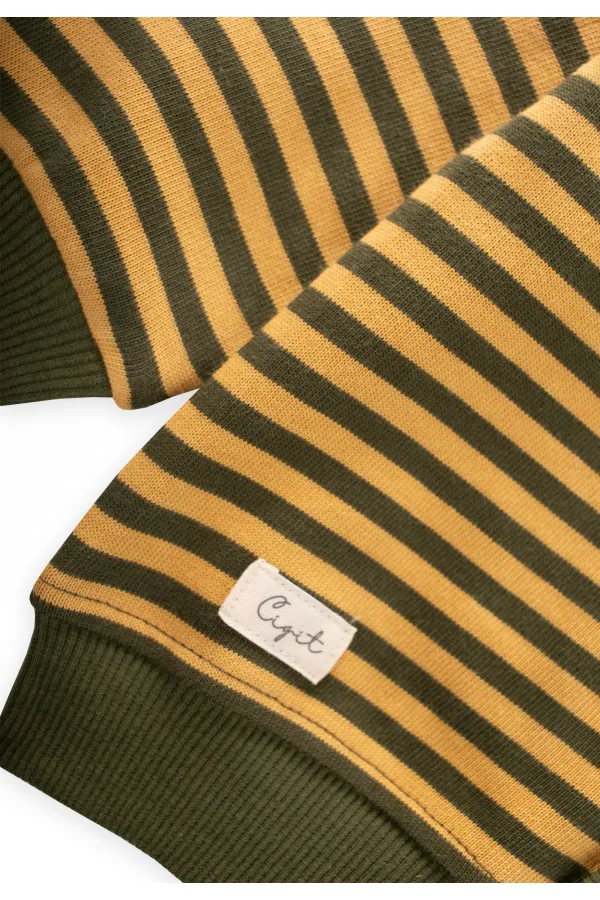 Çizgili Triko Hırka 0-4 Yaş Hardal Haki