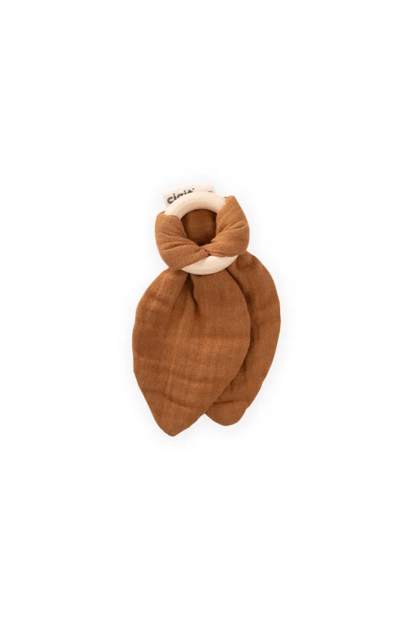 Wooden Muslin Fabric Teether Coffee