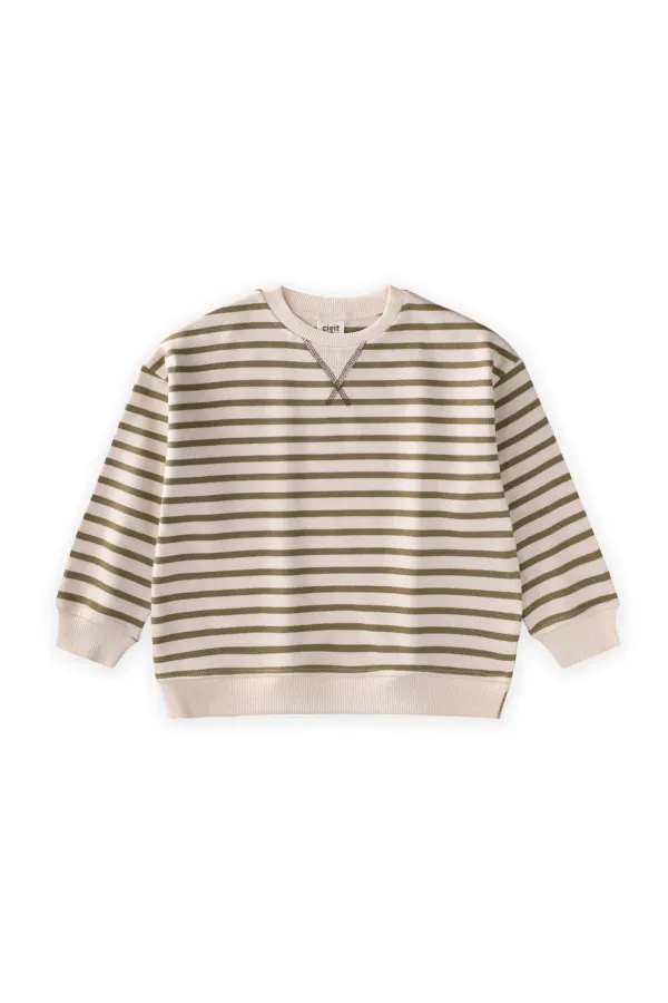 Striped Karyoka Detail Seasonal Sweatshirt 2-12 Years Olive