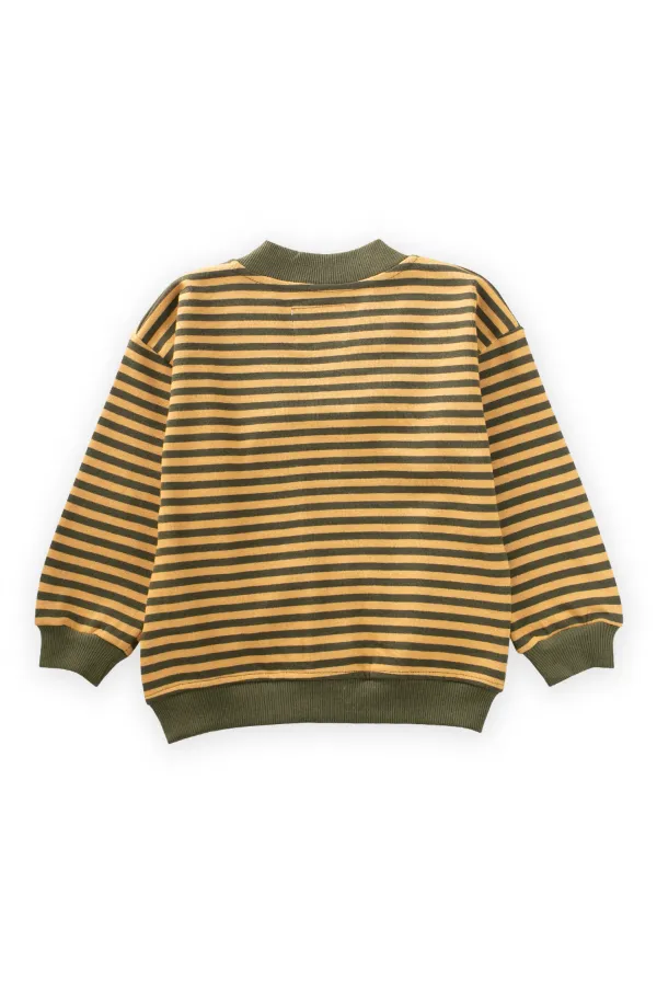 Çizgili Triko Hırka 0-4 Yaş Hardal Haki