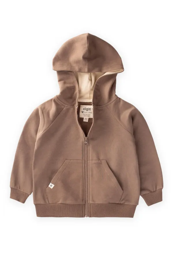 Gilet à capuche zippé, 1 à 14 ans, couleur vison