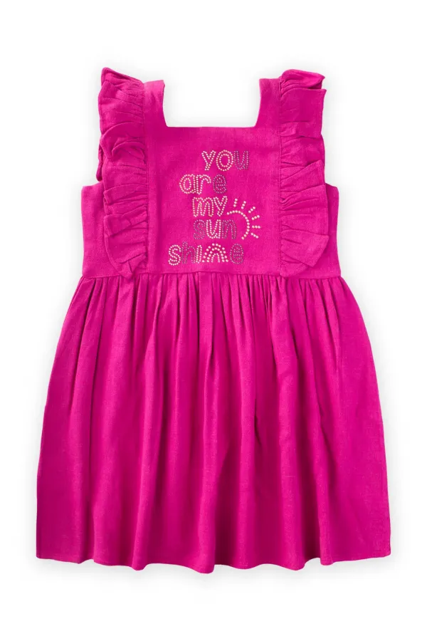 Robe à encolure carrée ornée de pierres, fuchsia, pour les enfants de 2 à 7 ans