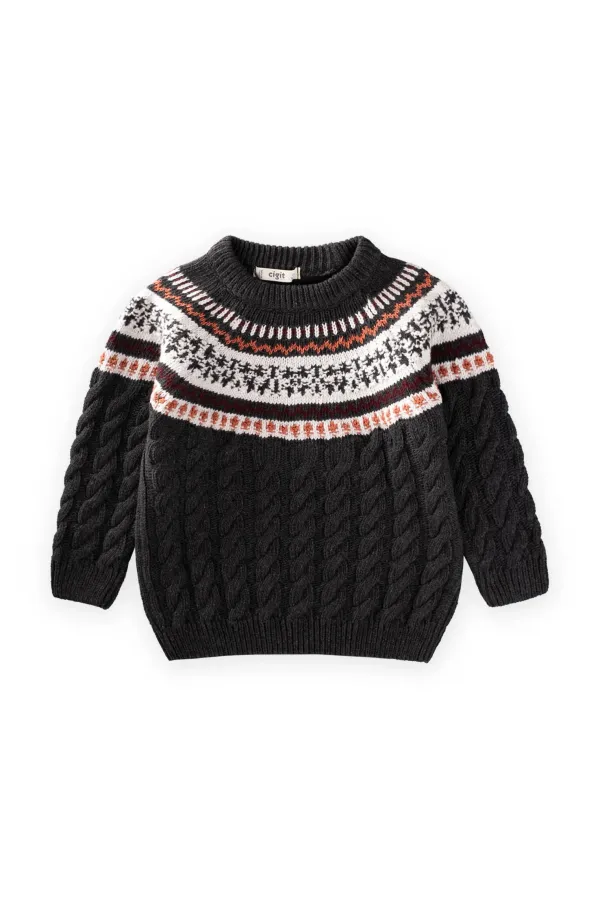 Desenli Triko Kazak 2-8 Yaş Antrasit