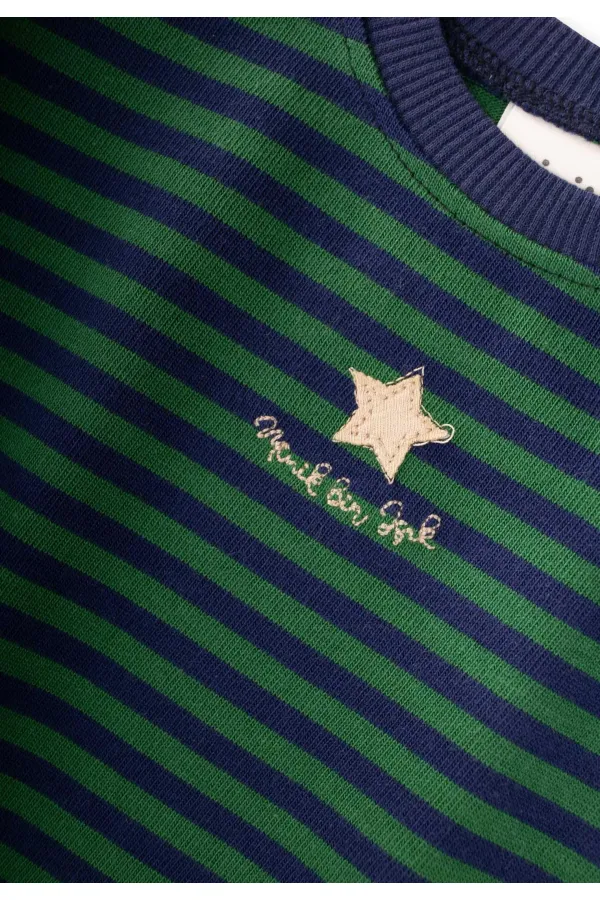 Çizgili Triko Erkek Bebek Takım 0-3 Yaş Haki Lacivert Çizgili