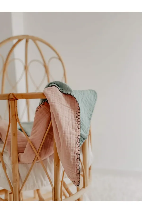 Muslin Double-Sided Handmade Baby Blanket (Washed) 100X100 cm Mint Powder