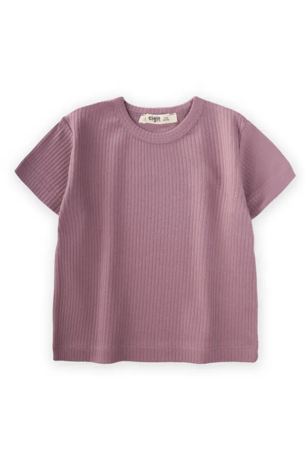 T-shirt côtelé basique 1-5 ans Lilas