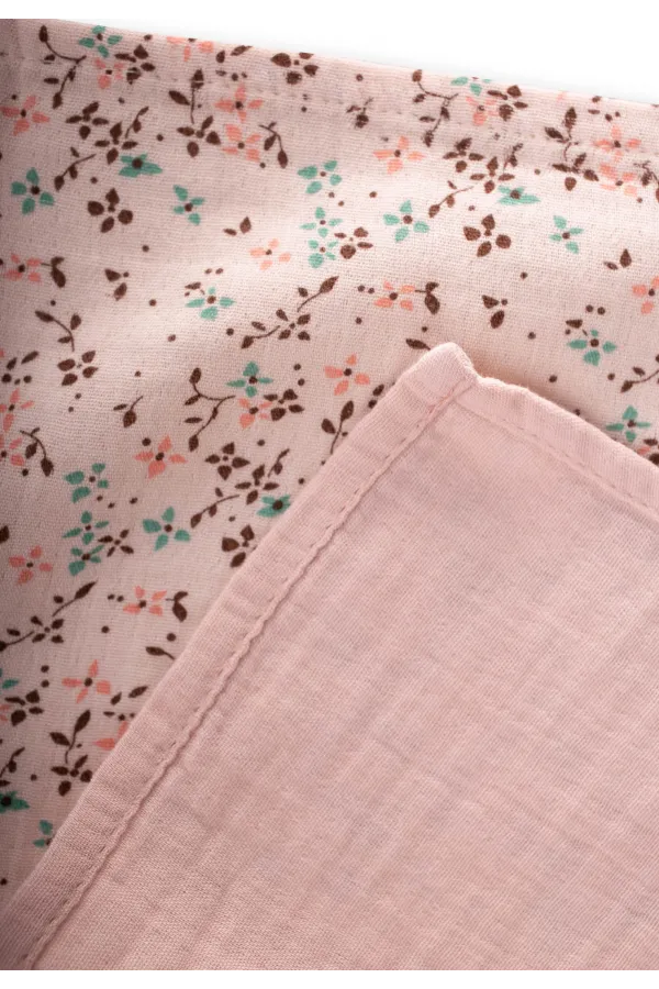 Double Muslin Mouth Cloth Set 25x25 cm Powder Pink with Floral Pattern