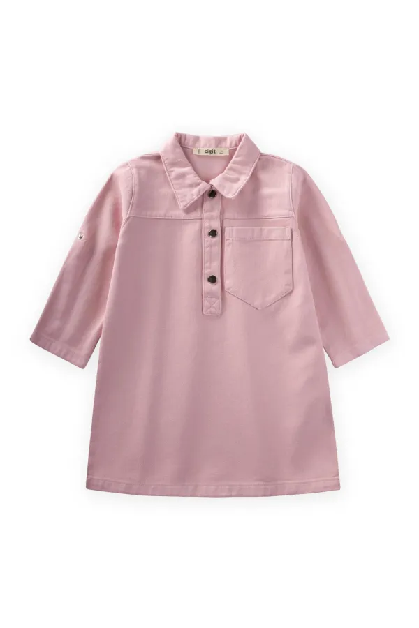 Robe en gabardine teinte rose pour enfants de 2 à 7 ans