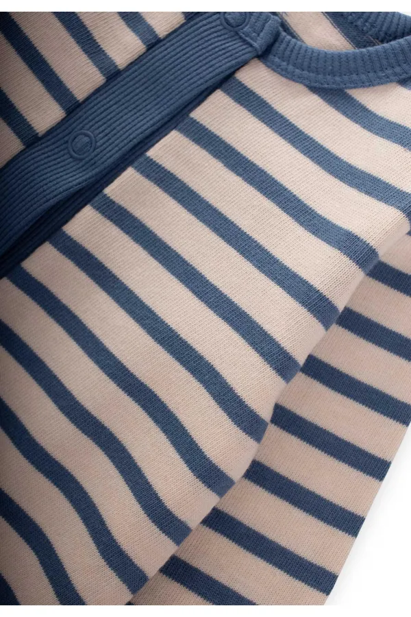 Çizgili Triko Tulum 0-3 Yaş İndigo Mavi