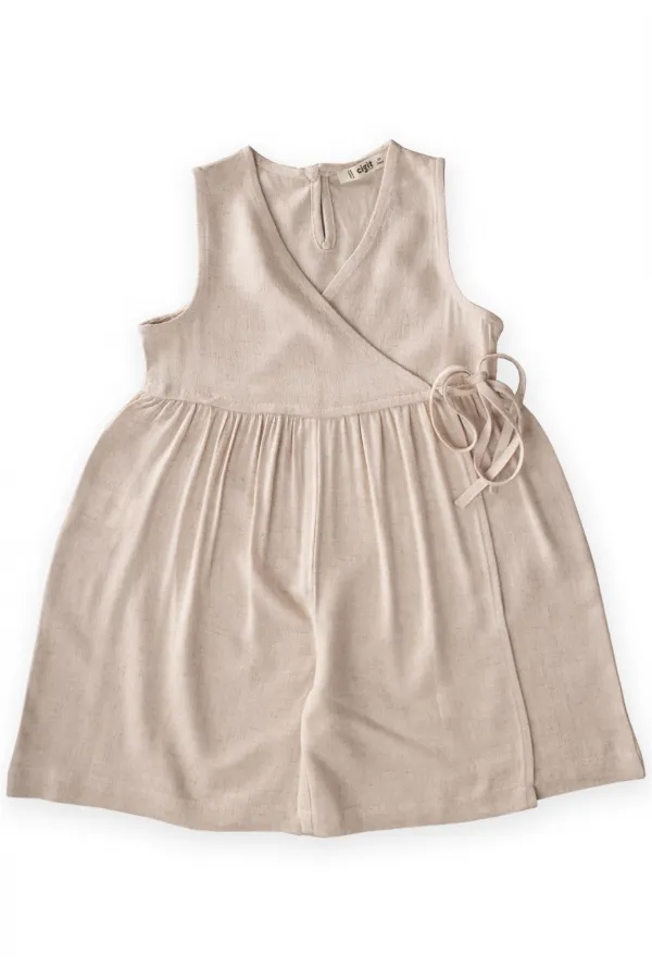 Keten Sarh Anvelop Elbise 2-7 Yaş Naturel