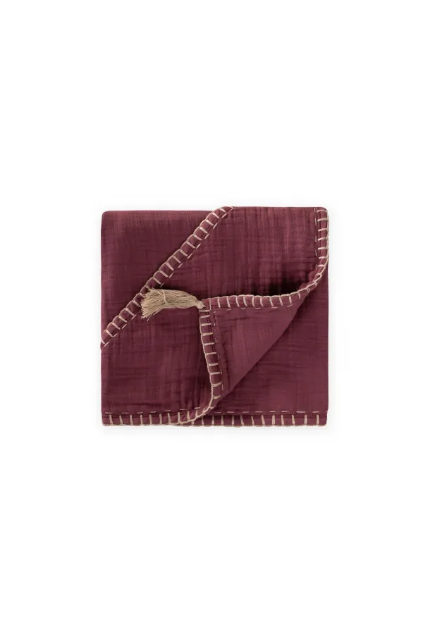 Serviette triangulaire en mousseline double épaisseur faite main (lavée) 75 x 75 cm prune