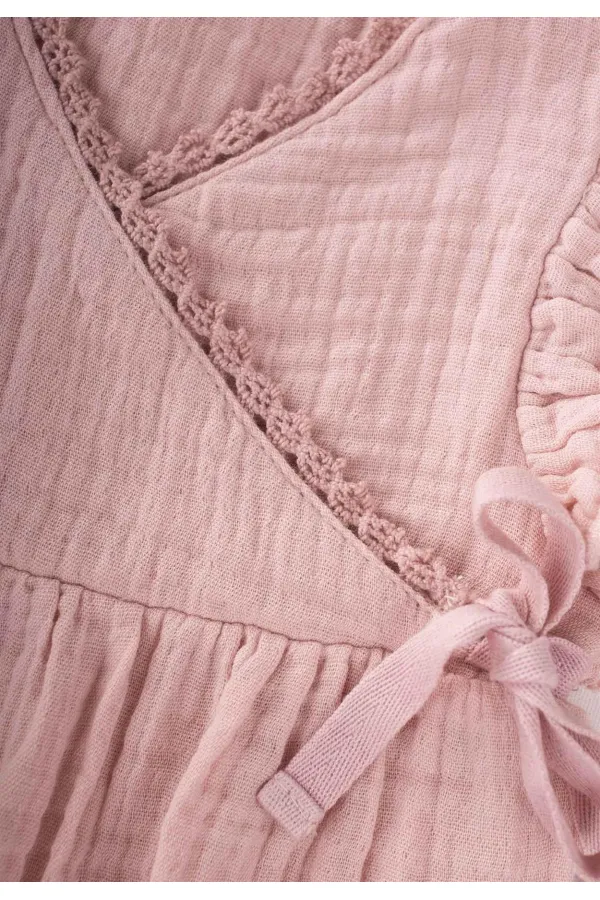 Organic Müslin Dantel Detaylı Şort Zıbın 0-2 Yaş Pudra Pembe