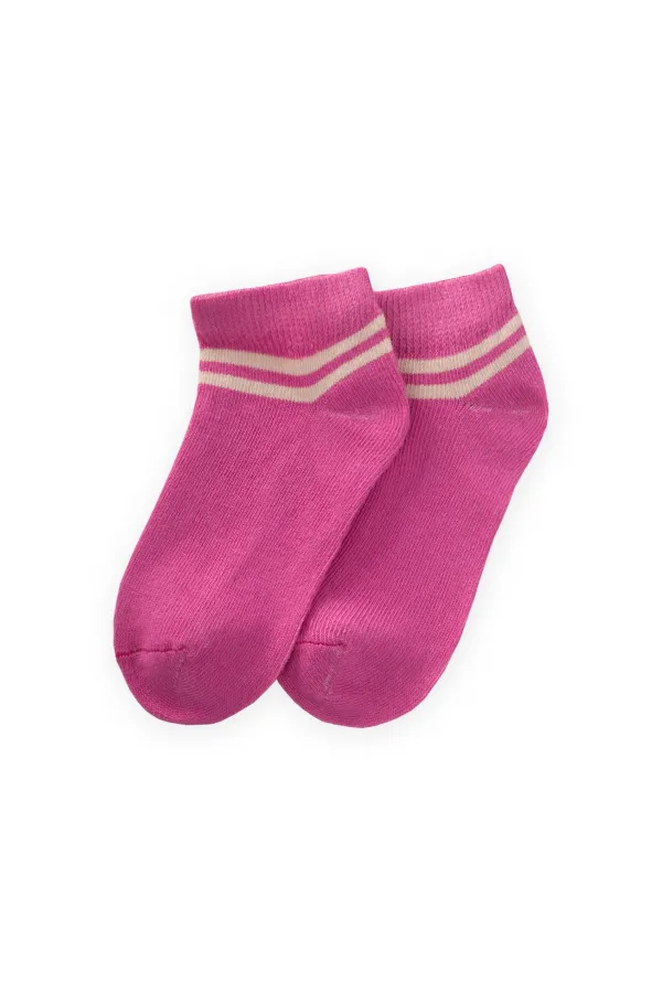 Ham Çizgili Çocuk Patik Çorabı 5-12 Yaş Fuşya