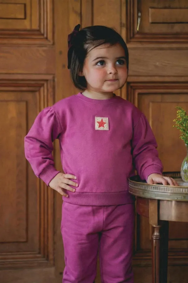 Tag Detailed Sweatshirt Set for 1-7 Years Old Fuchsia