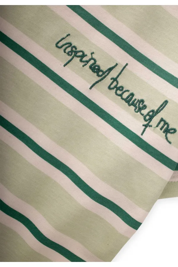 T-shirt à larges rayures brodées pour enfants de 2 à 10 ans, rayures vert menthe et kaki