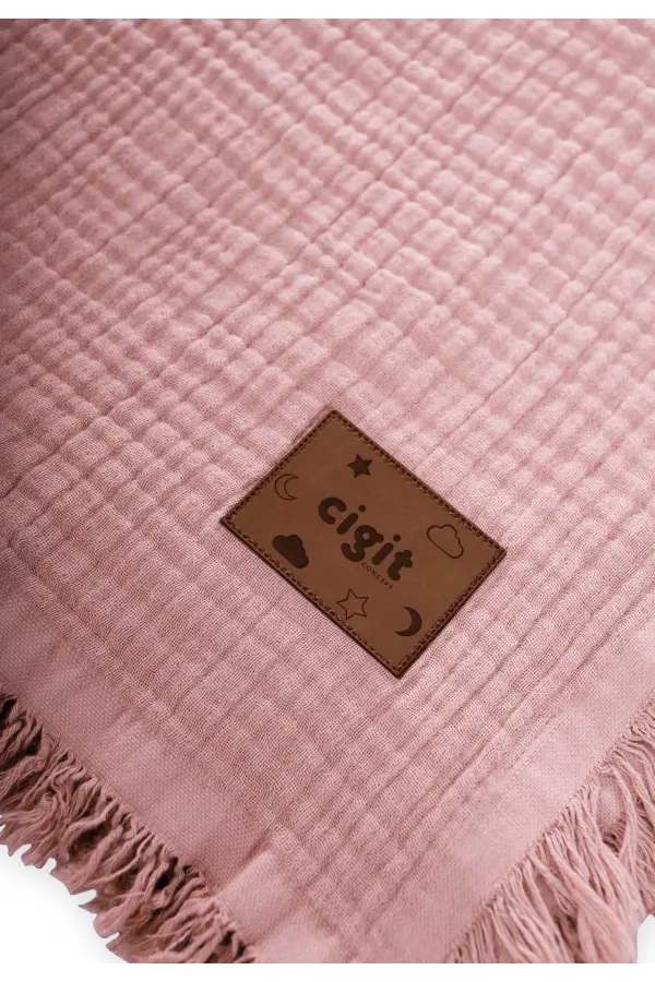 Müslin Dört Kat Yatak Örtüsü 200X220 Cm Pudra Pembe